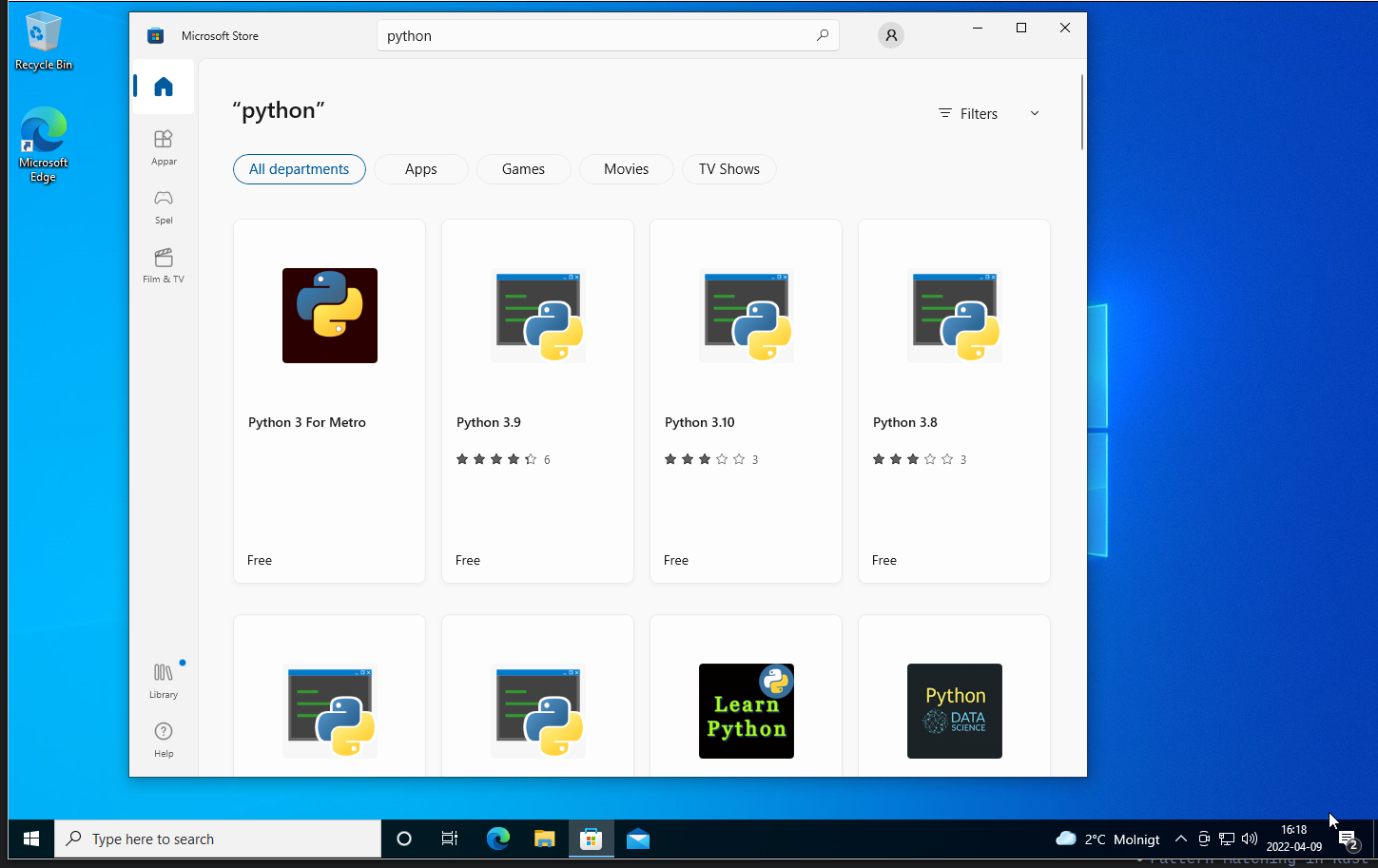 microsoft store search python