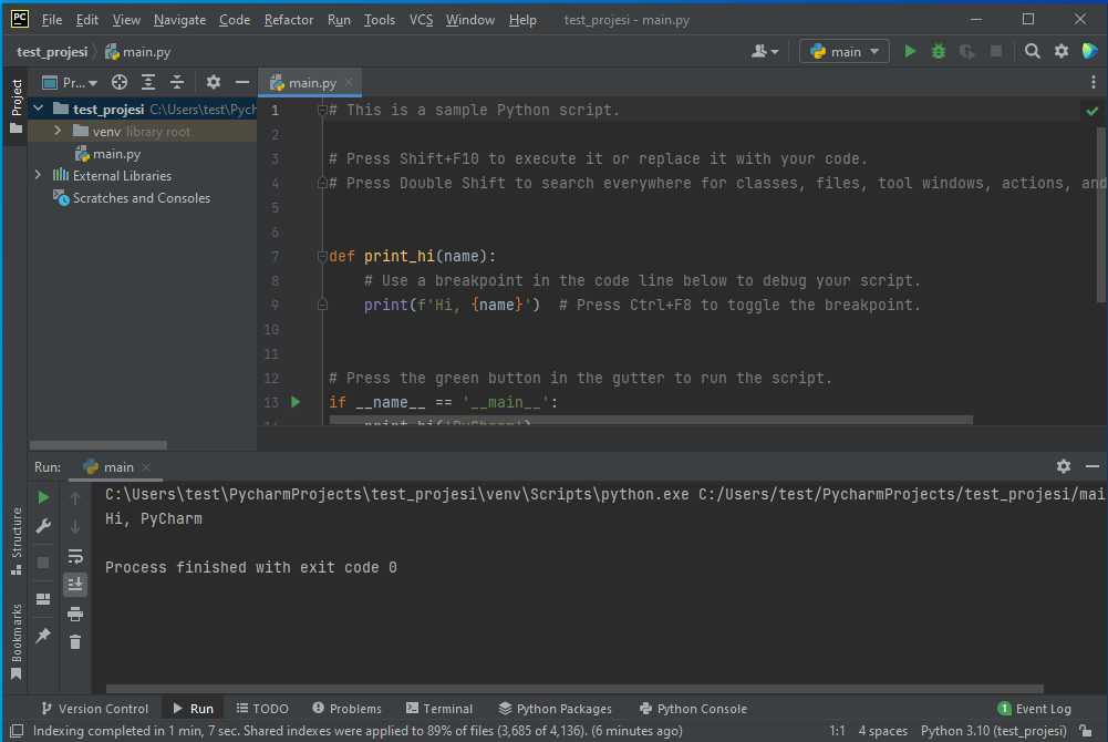 pycharm first project run