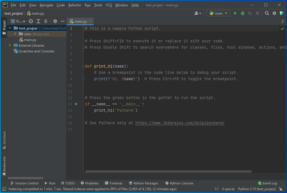 pycharm first project editor