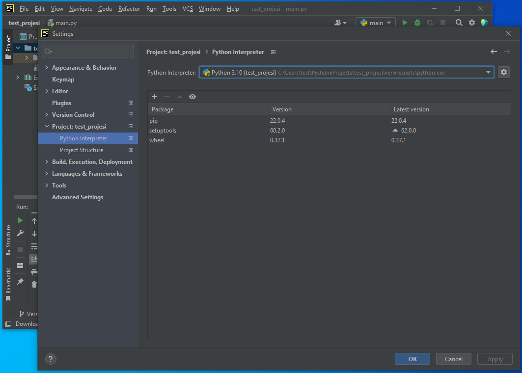 pycharm project python interpreter